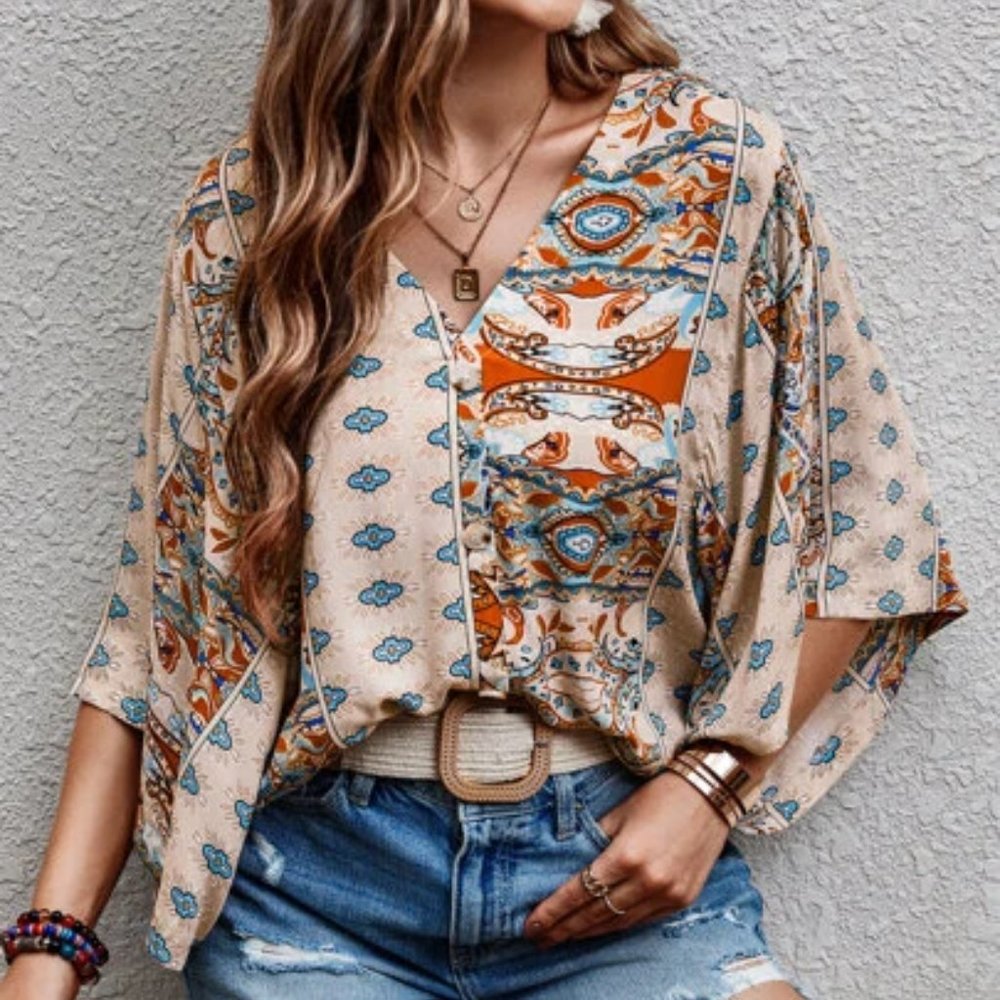 Boho" Batwing Sleeve Blouse. NWT - Picture 2 of 5